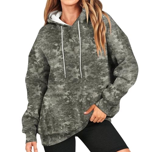 GOFULY Women's Oversized Camo Hoodie with Maple Leaf Print