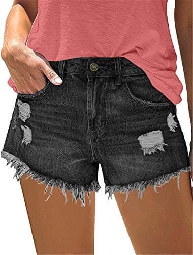 OnlyPuff Women's Ripped Mid-Waisted Denim Shorts