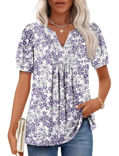 Angerella Women's Casual V-Neck Short Sleeve Tunic Top