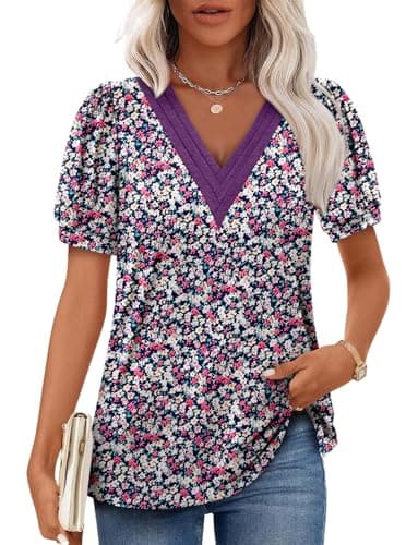 Angerella Women's Casual V-Neck Short Sleeve Tunic Top