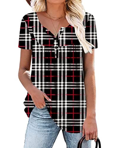 ROSELINLIN Women's Floral Summer Short Sleeve Shirt Loose Fit Leggings Top