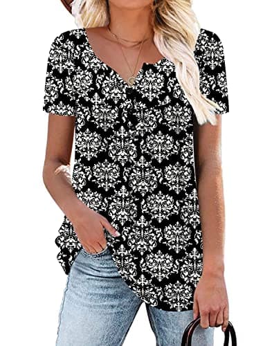 ROSELINLIN Women's Floral Summer Short Sleeve Shirt Loose Fit Leggings Top