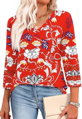 XIEERDUO Women's Trendy V-Neck Casual Tops Summer Clothes