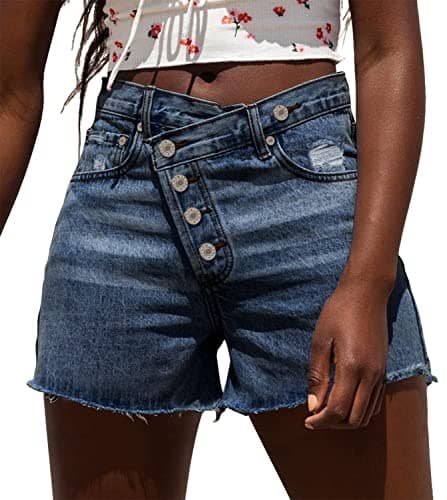 Womens Denim Jean Shorts with Button Pockets for Summer