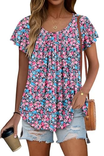 Angerella Women's Floral Pleated Summer Top S-3XL