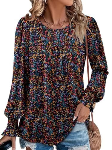 Angerella Comfy Long Sleeve Crew Neck Fall Blouses for Women
