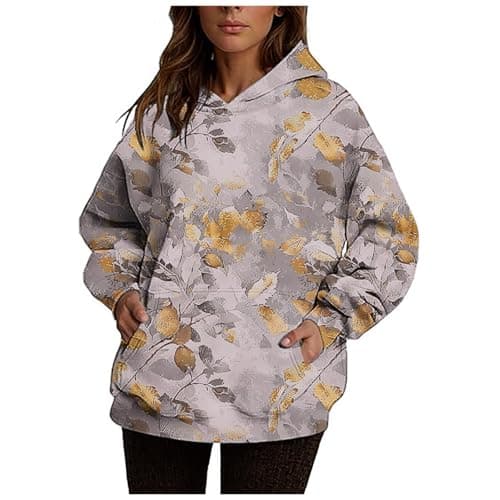 Ceboyel Womens Maple Leaf Camo Oversized Hoodie Trendy Teen Girls Fashion