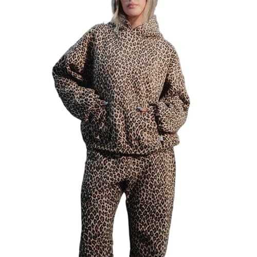HeyHeyShine Oversized Leopard Print Y2K Camo Hoodie with Zipper Cardigan