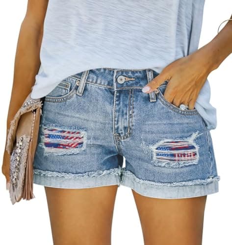 Magritte Mid-Waisted Ripped Denim Shorts for Women