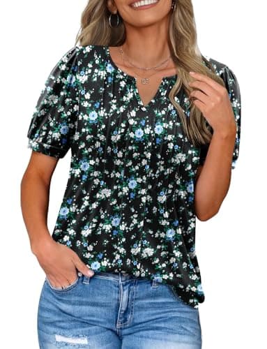 Angerella Women's Casual V-Neck Short Sleeve Tunic Top
