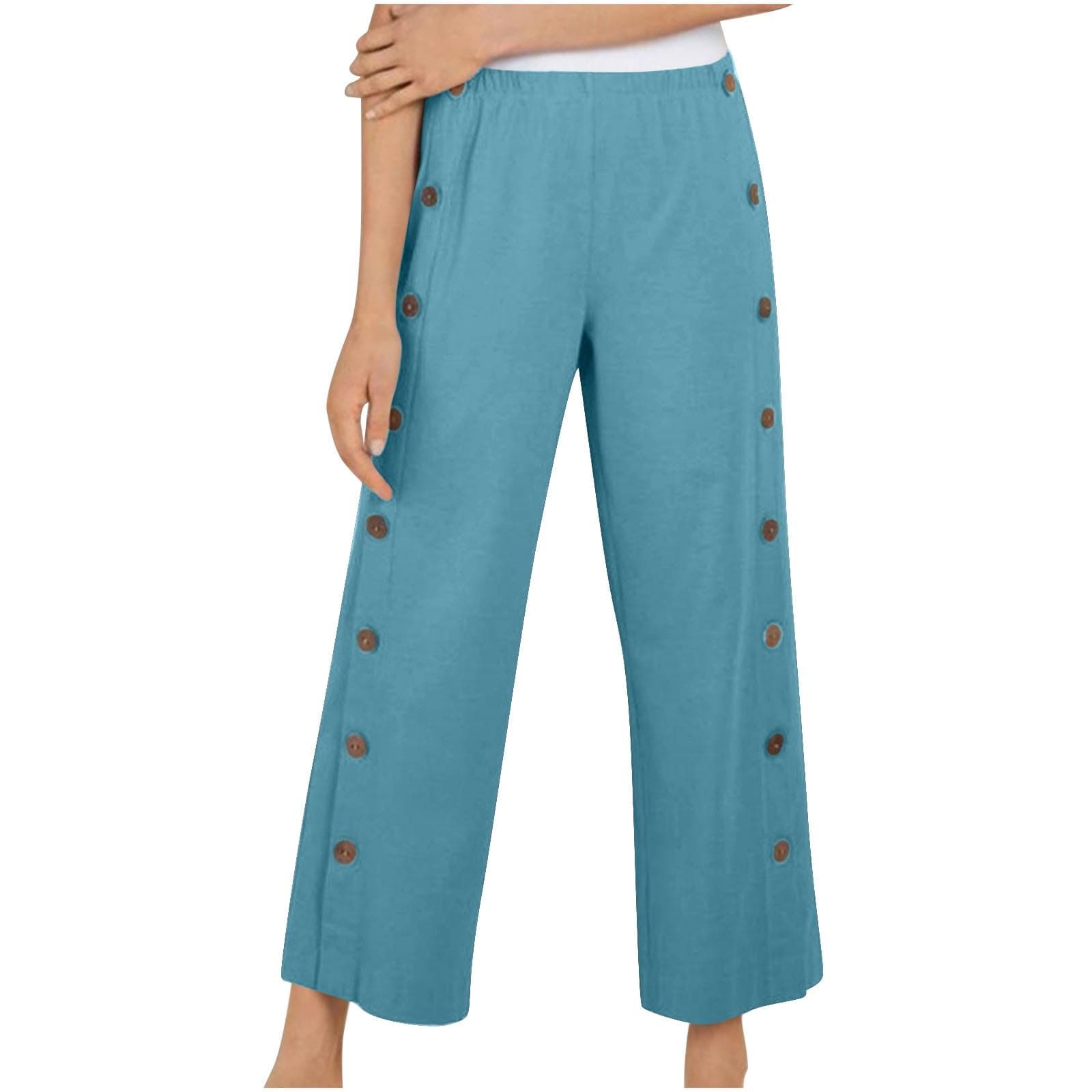 Sktremeuru Women's 2025 Summer High Waist Wide Leg Cotton Linen Pants
