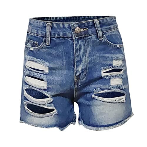 Women's Stretchy Mid Rise Ripped Denim Shorts