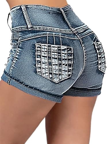 Flamingals Women's Mid-Rise Ripped Skinny Denim Shorts