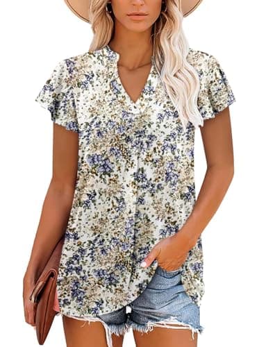 Angerella Women's Summer Dressy Casual Short Sleeve V-Neck Tops for Leggings