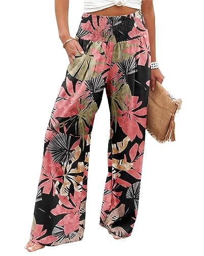 Elastic High Waisted Palazzo Pants with Pocket for Women