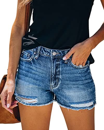 MIFOCAL Women's Ripped Denim Mid-Rise Summer Shorts