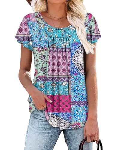 Angerella Women's Flirty Summer Pleated Floral Tunic Top S-3XL