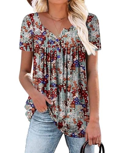 ROSELINLIN Women's Floral Summer Short Sleeve Shirt Loose Fit Leggings Top