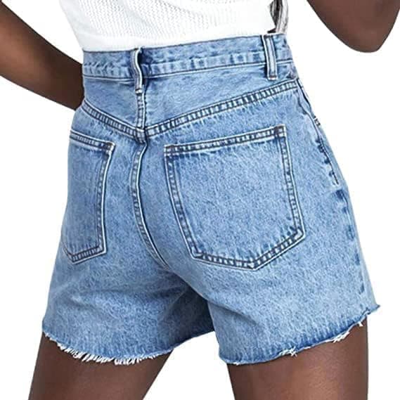 Genreck Women's High-Waisted Stretch Crossover Jean Shorts