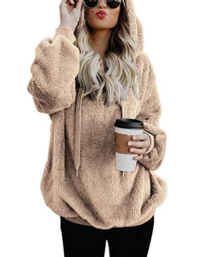 Romanstii Women's Casual Double Fuzzy Sweatshirt Hoodie Outwear S-XXL