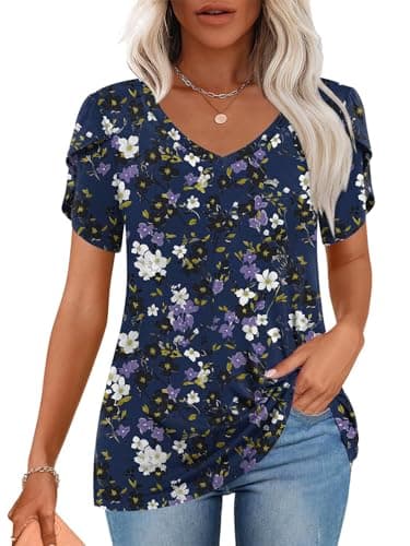 CATHY 2025 Women's Short Sleeve V-Neck Tunic Tops S-4XL