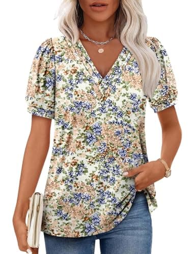 Angerella Women's Casual V-Neck Short Sleeve Tunic Top