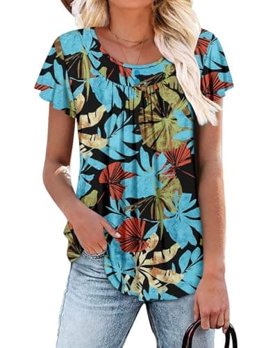 Angerella Women's Flirty Summer Pleated Floral Tunic Top S-3XL