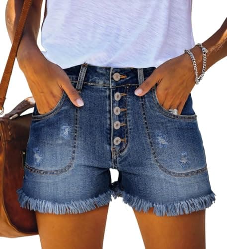 Magritte Mid-Waisted Ripped Denim Shorts for Women