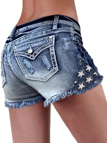 Flamingals Women's Ripped Denim Low-Waist Skinny Shorts