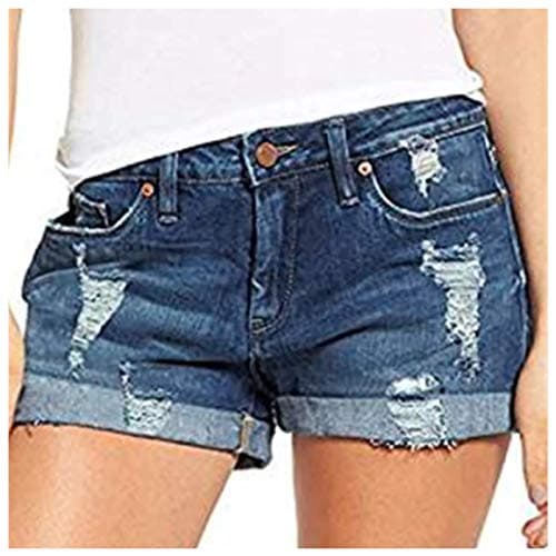 Women's Stretchy Mid Rise Ripped Denim Shorts
