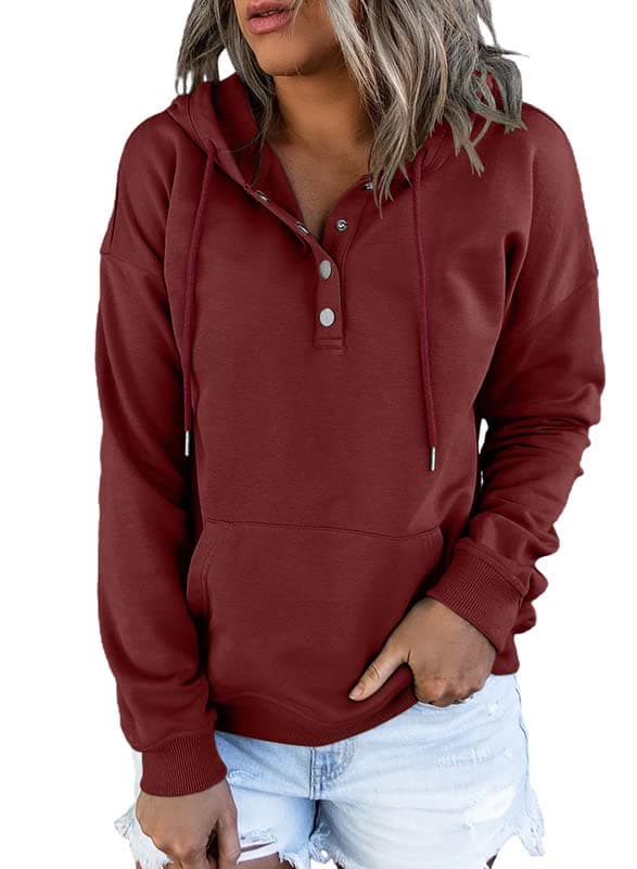 2024 Women's Casual Button Collar Hoodie Sweatshirt
