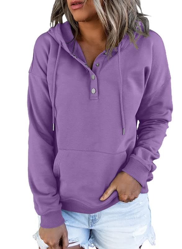 2024 Women's Casual Button Collar Hoodie Sweatshirt