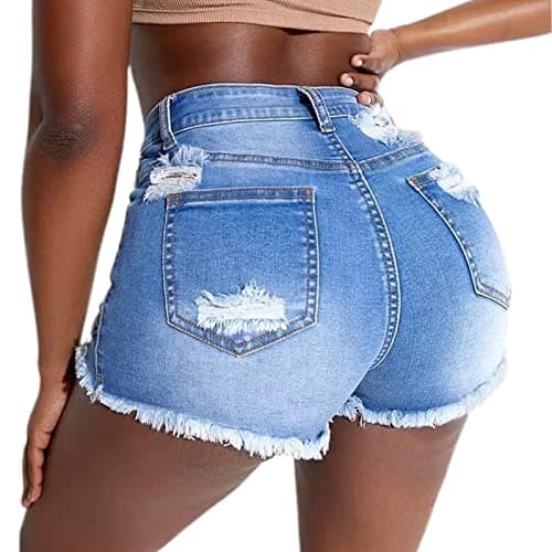 Tunlaud Women's Stretch Ripped Denim Shorts Distressed Jeans