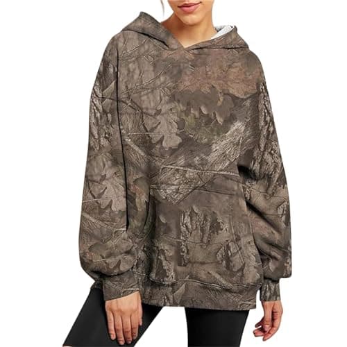 Stylish Maple Leaf Printed Camo Hoodie for Women