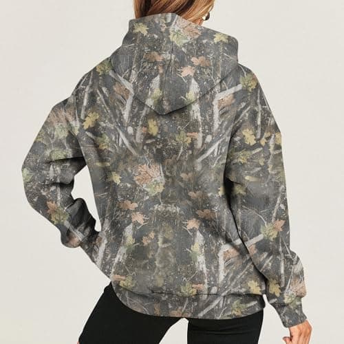 GOFULY Women's Oversized Camo Hoodie with Maple Leaf Print