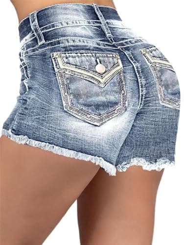 Flamingals Women's Mid-Rise Ripped Skinny Denim Shorts