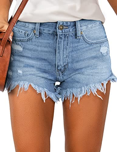 Luvamia Women's Casual High-Waisted Frayed Denim Shorts