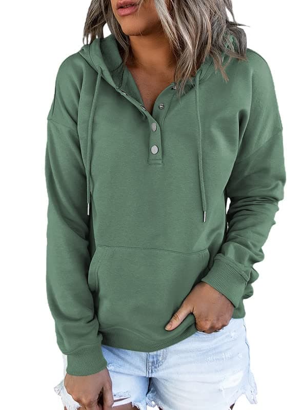 2024 Women's Casual Button Collar Hoodie Sweatshirt