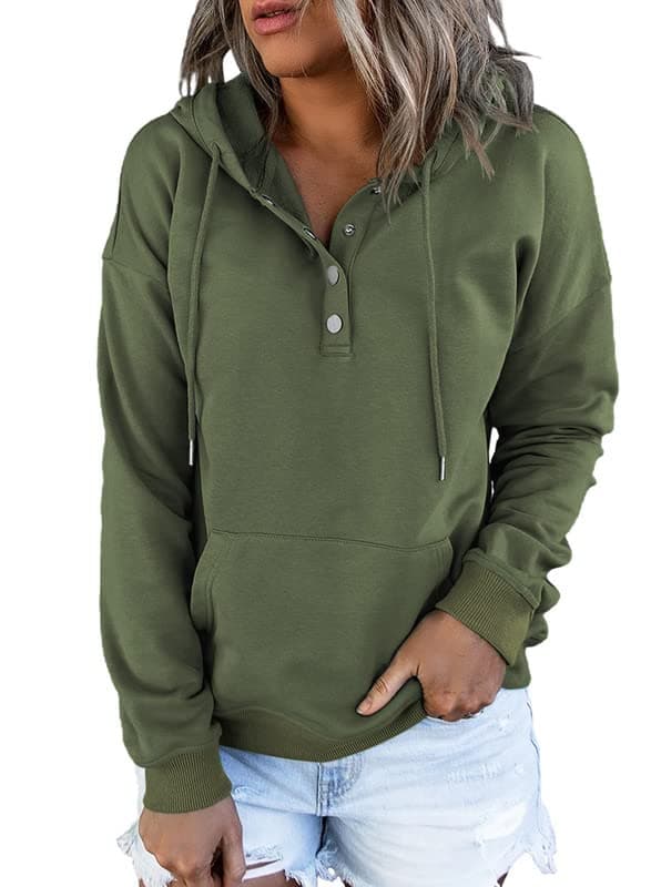 2024 Women's Casual Button Collar Hoodie Sweatshirt