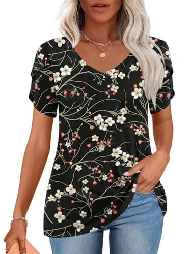 CATHY 2025 Women's Short Sleeve V-Neck Tunic Tops S-4XL