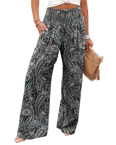 Elastic High Waisted Palazzo Pants with Pocket for Women