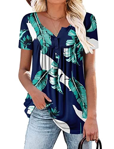ROSELINLIN Women's Floral Summer Short Sleeve Shirt Loose Fit Leggings Top