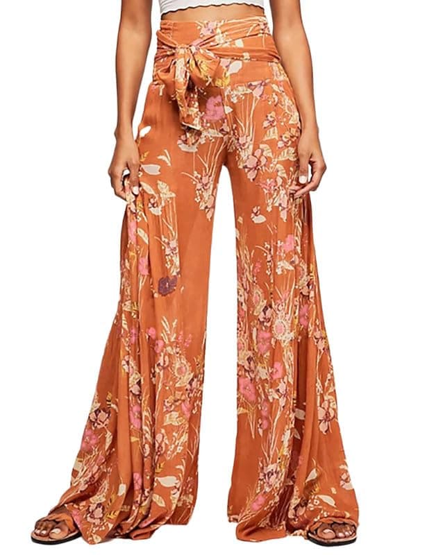 Lrady Women's Boho Printed Wide Leg Palazzo Pants