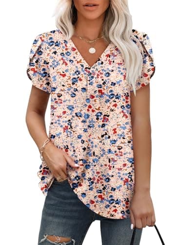 Angerella Women's Summer Dressy Casual Short Sleeve V-Neck Tops for Leggings