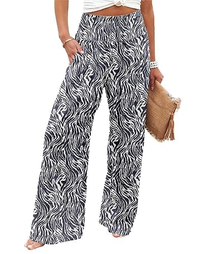Elastic High Waisted Palazzo Pants with Pocket for Women