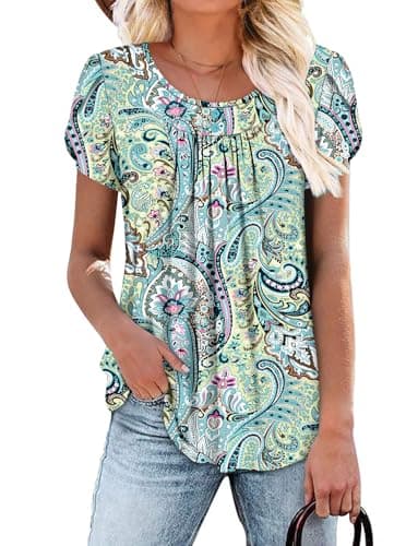 Angerella Women's Flirty Summer Pleated Floral Tunic Top S-3XL