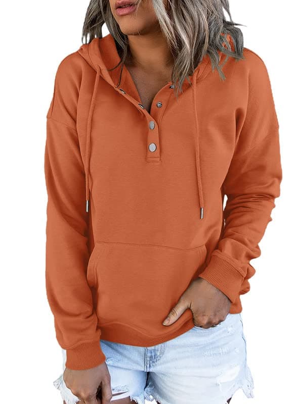 2024 Women's Casual Button Collar Hoodie Sweatshirt