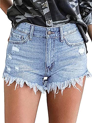 Necooer Women's Casual Mid-Waist Stretch Denim Shorts