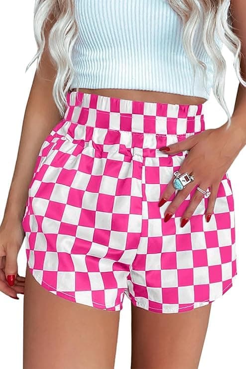 Fronage Women's Checkered Elastic Waist Pajama Shorts 2025 Summer Beach Bottoms