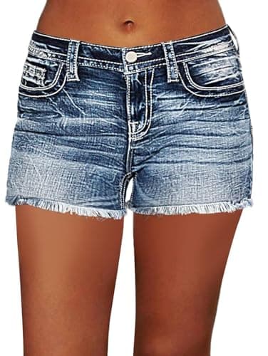 Flamingals Raw Hem Mid-Waist Stretchy Jean Shorts for Women
